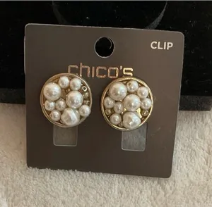 Chico's Gold-Tone Cluster Pearl Clip-On Earrings in White thumbnail 1