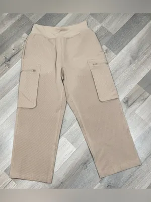 Sage Collective Textured Cargo Pocket Crop Pants Kahki Tan Small Utility Casual thumbnail 3