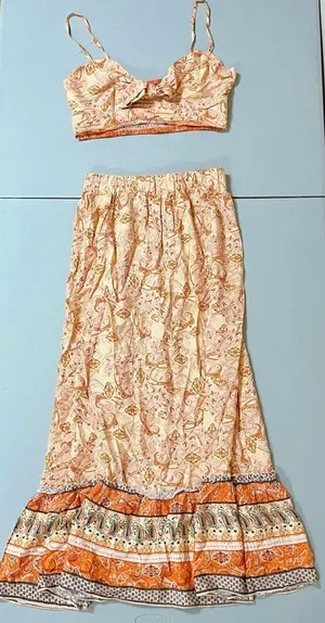 Orange Floral Paisley Crop Top (M) and Maxi Skirt (S) Coords Matching Set 🌻✨ thumbnail 1