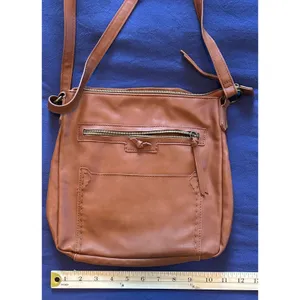 Cognac Brown Faux Leather Crossbody Bag with Whipstitch Detail and Multi Pockets thumbnail 2