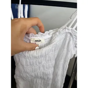 White Smocked Cami Top Aerie Tie Shoulder Ruffle Ruched Tank Boho Summer S/P thumbnail 2