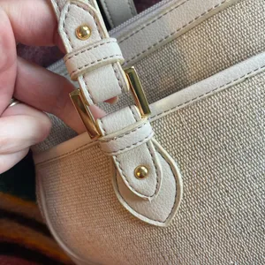 Vintage Etienne Aigner Bone leather and woven jute double handled satchel thumbnail 8