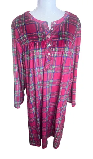 Aria Collection Red Plaid Long Sleeve Nightgown XL Fleece Sleepwear Holiday Core thumbnail 1