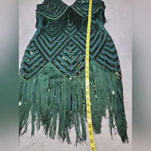 BABEYOND NWT 1920s Green Sequin Fringe Flapper Gatsby Party Dress Size M thumbnail 8