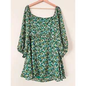 Lulus Forsythia Green Floral‎ Print Long Sleeve Tie-Front Women's Dress Large thumbnail 7