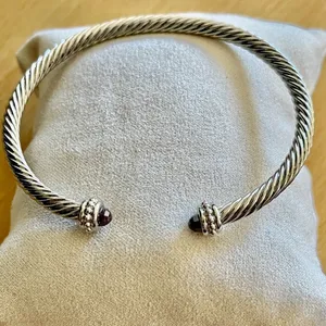 Silver Cable Bracelet with Amethyst Accents thumbnail 5