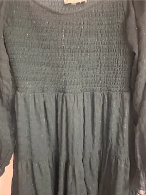 Altar’d State Green Smocked Tiered Dress Sheer Long Sleeve Shimmer Boho S thumbnail 5