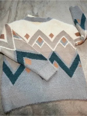 Böhme Rolanda fur sweater in a chevron color block pattern medium NEW thumbnail 4