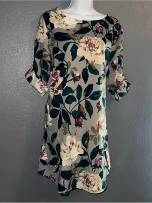 Women’s Floral Boutique Shift Short Sleeve Beige Brown Dress size Large thumbnail 7
