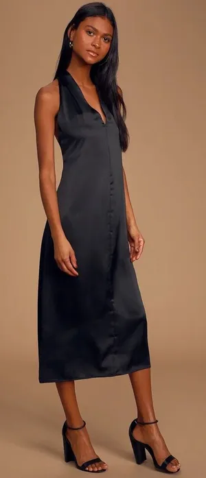 ANTROPOLOGIE Bishop + Young Camila Black Satin Twist Back Shift Dress Sz S NWT thumbnail 1