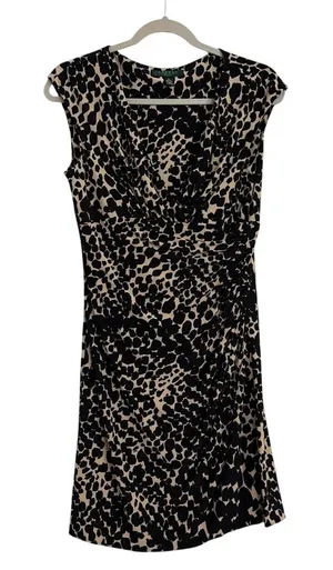 Lauren Ralph Lauren Leopard Animal Print V Neck Mini Wrap Dress Size 6 thumbnail 1