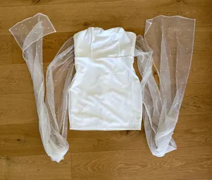 Lulu's - Flawless Entrance Pearl Organza Bow Strapless Mini Dress in White thumbnail 1