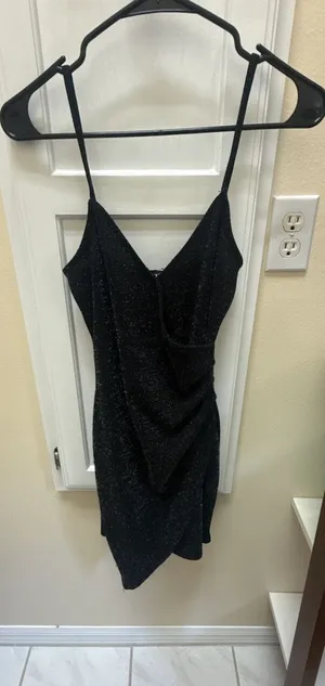Papermoon Black Glitter Spaghetti Strap Ruched Wrap Bodycon Mini Dress thumbnail 1