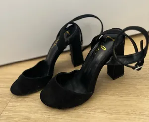 Lulus Black Suede Ankle Strap Heels open toe thumbnail 1