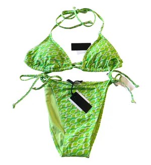 Kendall + Kylie Bikini Set Women XL Kiwi Green Geometric Triangle Side Tie‎ NEW thumbnail 1