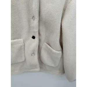 Dazy‎ White Sherpa Button Front Jacket Women Small Patch Pockets Cozy Teddy Coat thumbnail 3