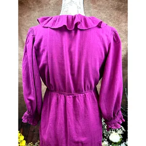 Free People Ruffled Collar 3/4 Sleeves Deep V Front Morning Light Mini Dress XS thumbnail 11