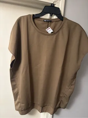 Zara Brown Oversized cap sleeve pullover top thumbnail 1