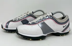 Nike White Pink Silver Leather Golf Shoes Womens Size 6 *READ* thumbnail 1