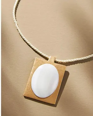 NWT ANTHROPOLOGIE Large Square Stone Pendant Necklace Rope Tie thumbnail 2