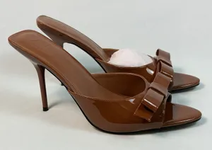 AAJ By Aminah Size-10M Womens Giselle Tan Bow Mule Dress Sandals‎ thumbnail 1