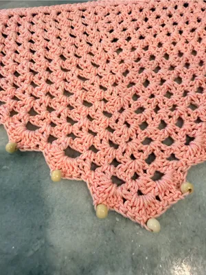 Handmade Crochet Wood Beaded Kerchief Head Scarf Cotton Boho Bandana Cottagecore thumbnail 3