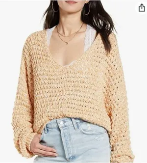 Free People Women's XL Standard V-Neck Pullover Sweater Multicolor Casual Knit thumbnail 1