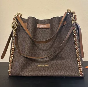 Michael Kors Mina Large Belted Chain Shoulder Bag, Brown thumbnail 1