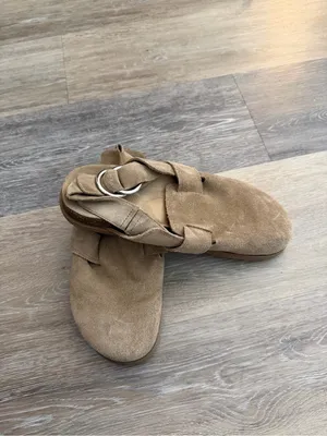 Zara Flat Suede Slip-On Clog in Dark Tan thumbnail 6