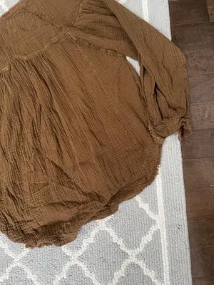 We The Free forest green oversized soft linen long sleeve Henley flowy top thumbnail 11