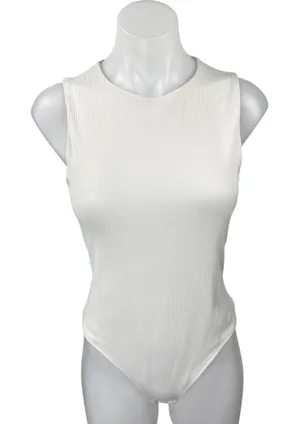 Aritzia Babaton White Sleeveless Ribbed Knit Tank Thong Bodysuit Top Size L thumbnail 1
