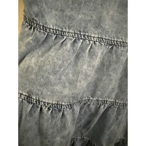 Womens Light Acid Wash Denim Tiered Short Sleeve Button Front Shirt Dress Small thumbnail 4