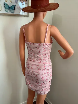 SheIn Pink Floral Ruched Spaghetti Strap Mini Dress thumbnail 2