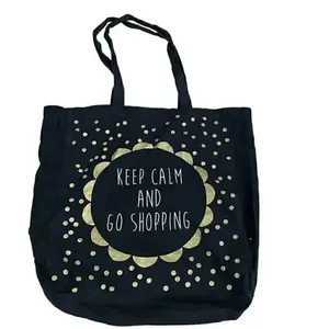 Keep Calm And Go Shopping Graphic Cotton Black Gold Tote Bag One SZ #1115 thumbnail 2