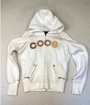 Coogi Hoodie Womens Medium White Full Zip Embroidered Logo‎ Fleece Raglan Sleeve thumbnail 1