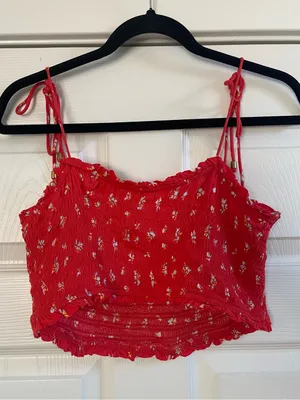 Women’s Free People Kaia Red Floral Smocked Crop Top Size S thumbnail 5
