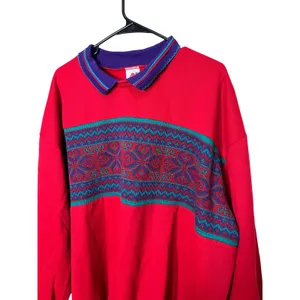 Vintage Nucleus Red Patterned Knit‎ Collar Pullover Sweater Retro 90s Top 2X thumbnail 2
