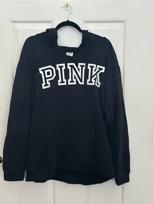 PINK Victoria's Secret Black Logo Hoodie Sweater size L thumbnail 3