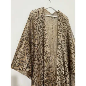Women’s Leopard Print Fringe Kimono Gold Metallic Mesh Boho Cover-Up One Size thumbnail 6