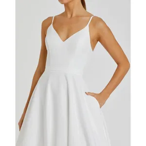 IEENA for Mac Duggal A-Line V-Neck Ball‎ Gown 4 White Bridal Wedding Minimalist thumbnail 2