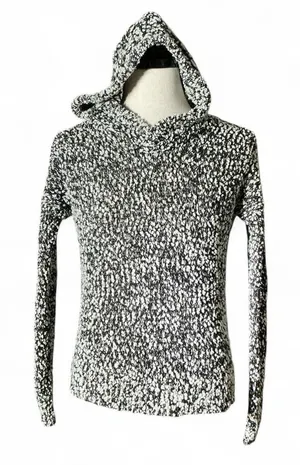 Hollister Black‎ White Speckled Knit Hoodie Sweater Pullover XS thumbnail 1