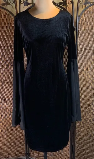 Vintage New York & Company Black Velvet Dress with Sheer Wizards Sleeves Size M thumbnail 1