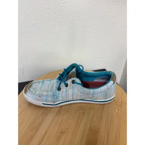 Hooey by‎ Twisted X Women's Lopers Shoes 8M Kicks Blue White Striped Textile Moc thumbnail 10