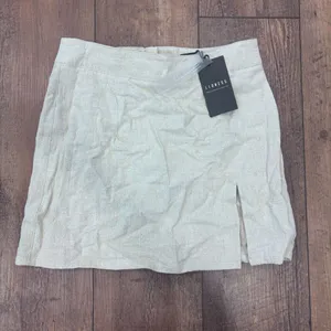 Lioness The Lola Mini Skirt Womens Small Oatmeal Linen Blend Side Slit Retro NWT thumbnail 3