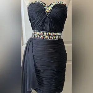 Jolene Chiffon Strapless‎ Jeweled Chiffon Tail Ruched Cocktail Dress Sz 6 $390 thumbnail 14