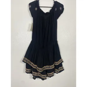 Boston Proper Black Embroidered Beaded Mini Floral Dress Scoop Neck Size S thumbnail 11