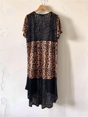 Leopard Print Black Lace Long Duster Kimono Cardigan NWT Boho Goth thumbnail 5