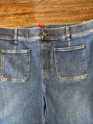 Spanx Flare Jeans Womens XL Blue Retro Patch Pockets 20850R thumbnail 7