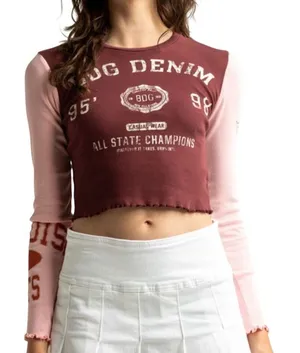 BDG Urban Outfitters Red Colorblock Lettuce Trim Ribbed T-Shirt Crop Top Large thumbnail 1