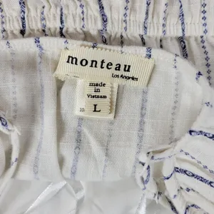 Monteau Los Angeles Linen Maxi Sundress Large White Blue Striped Rayon Slit thumbnail 7